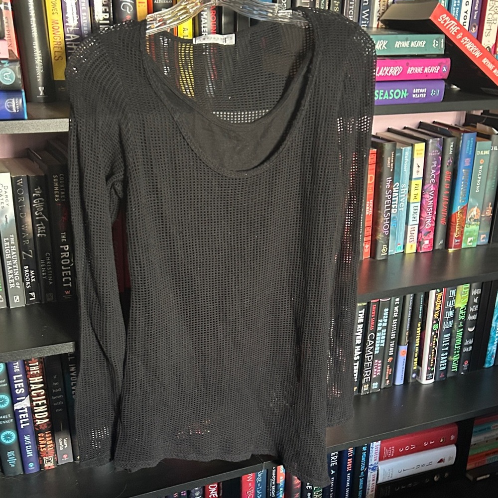 T Party Fashion Black Mesh Long Sleeve Top